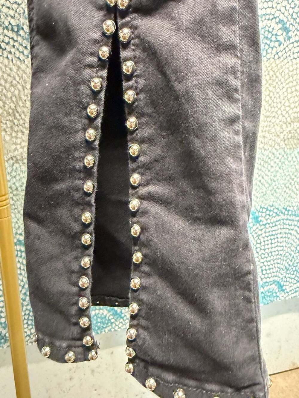 Christian Dior Women's Black Studded Slit Hem Flare Jeans